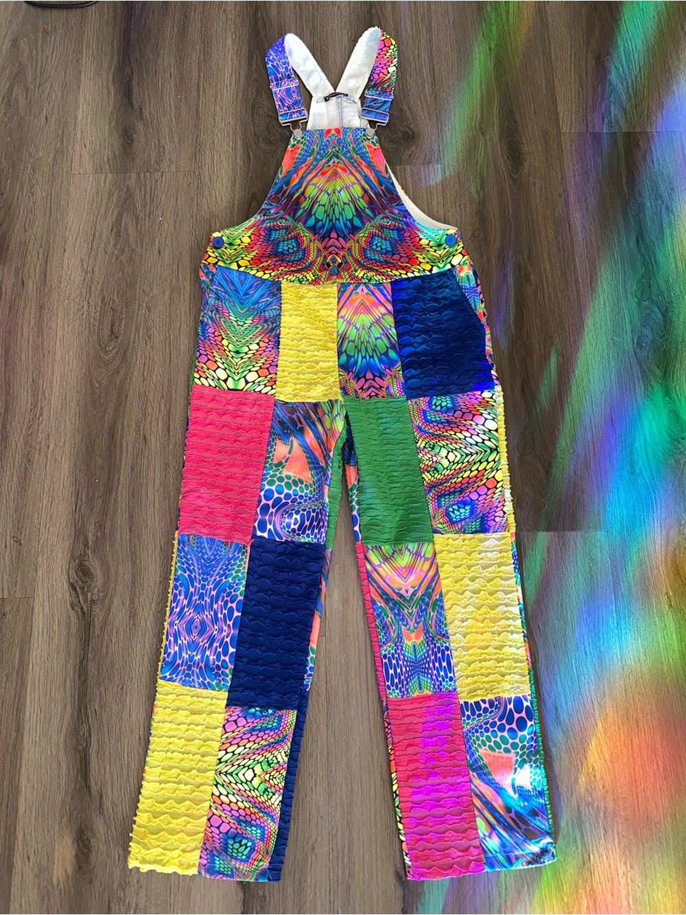 New XS unisex overalls patchwork festival outfit rave raver pants y2k boho